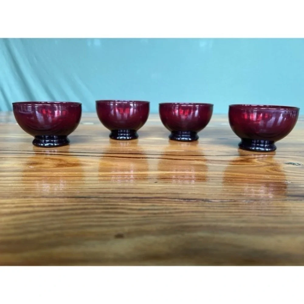 4-PC Vintage Royal Ruby‎ Red Bowls Romantic Love Dining